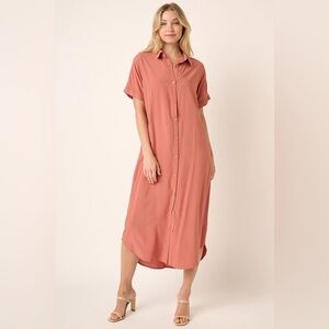 Mittoshop Collared Neck Dolman Short Sleeve Midi Shirt Dress